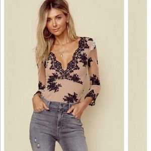 NWT For Love & Lemons Amber Scallop Edge Bodysuit